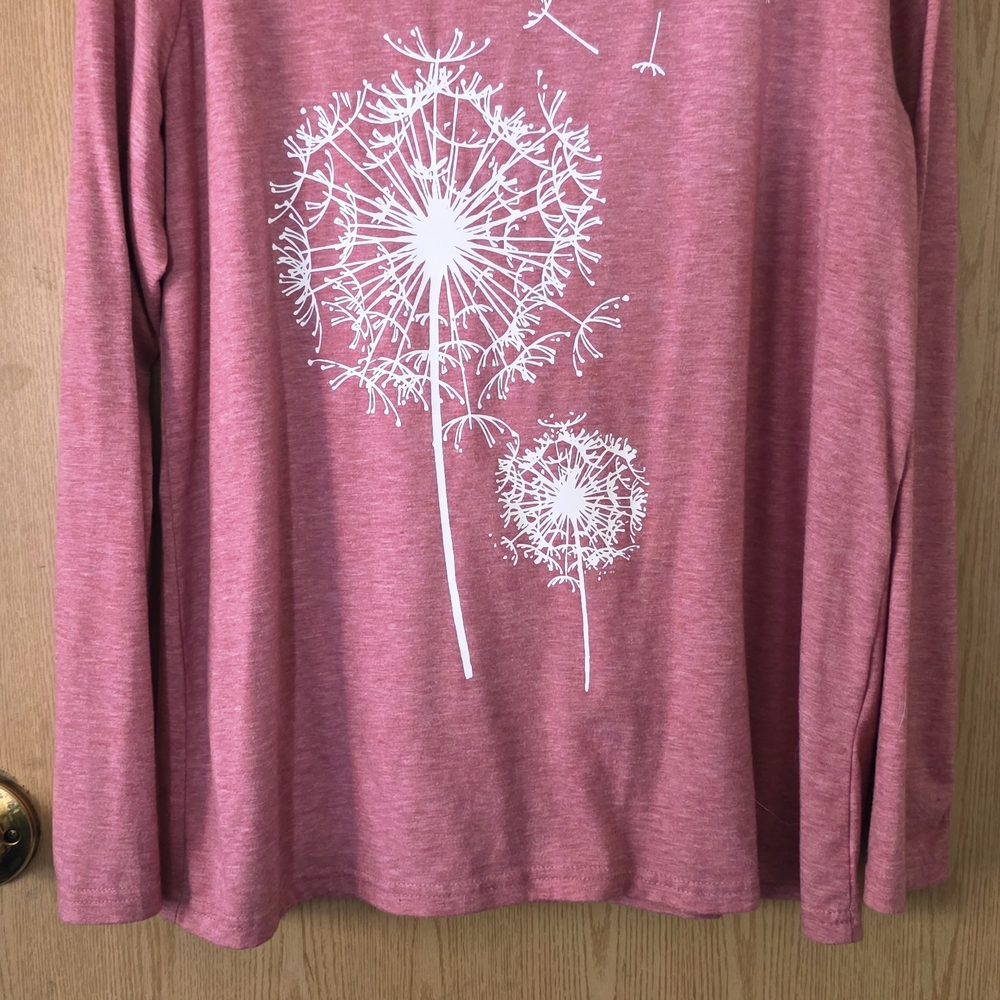 Pink Long Sleeve Shirt with Dandelion Print